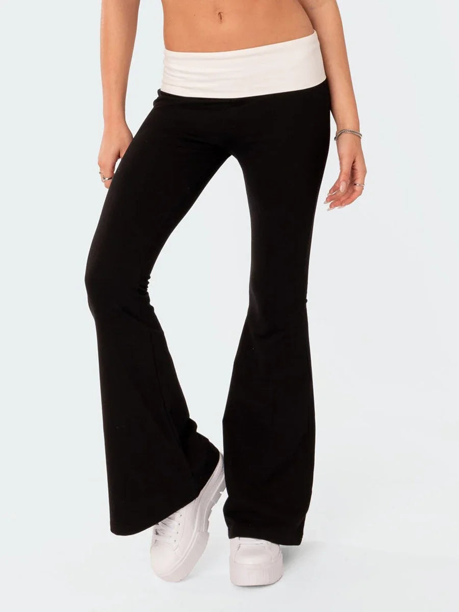 Contrast Color Bell Bottom Pants