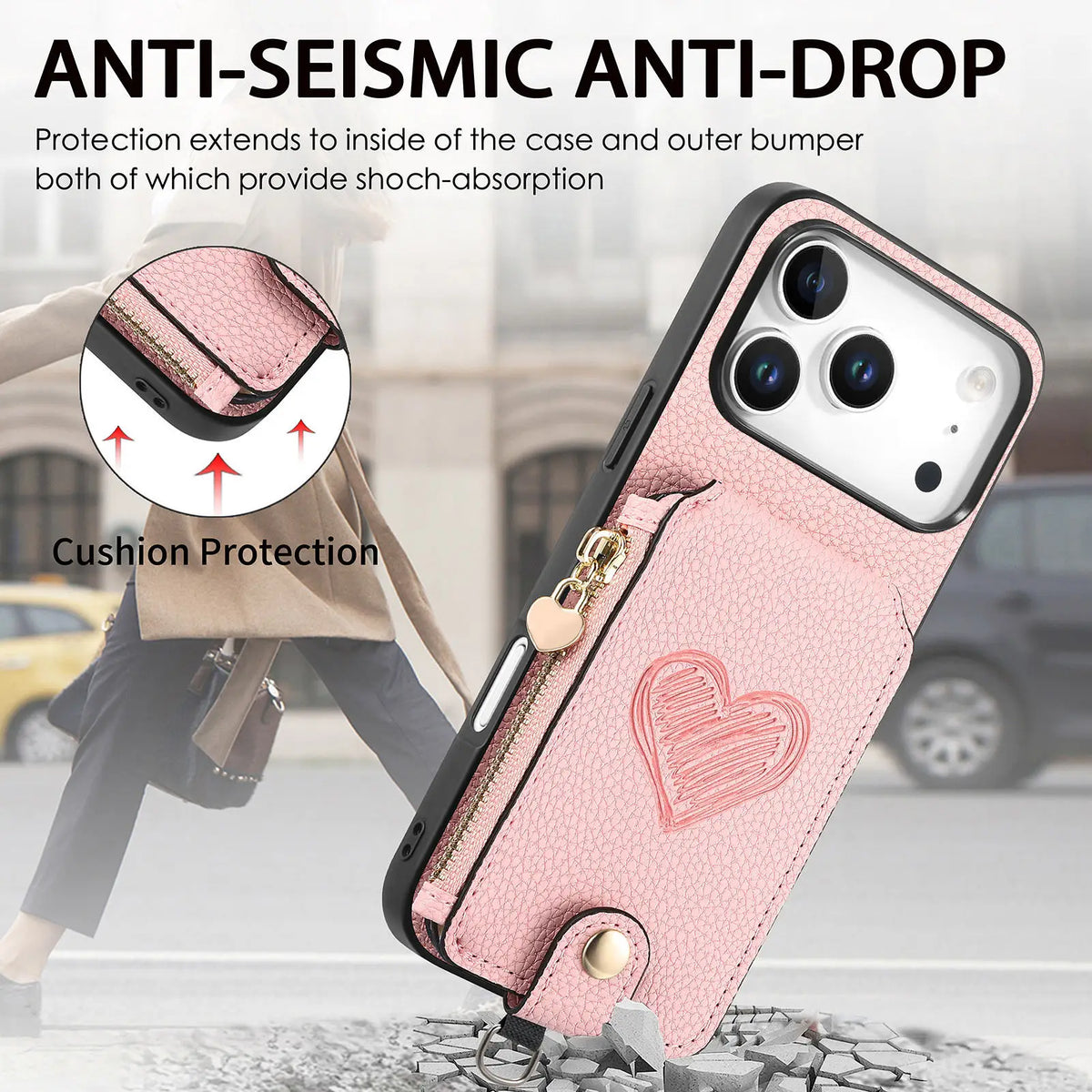 🎒 Crossbody Leather Zipper Wallet Phone Case