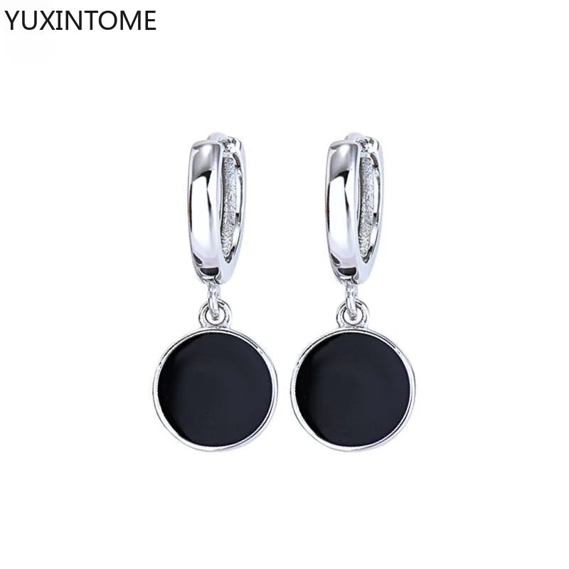 925 Silver Black Zircon Charm Hoops