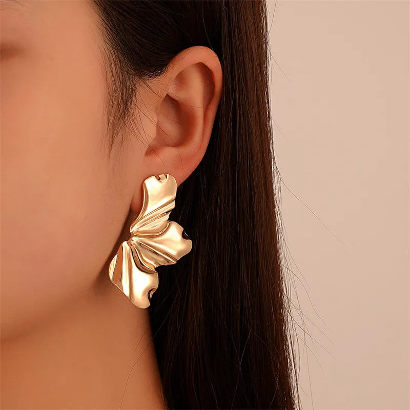 Gold Half Flower Stud Earrings