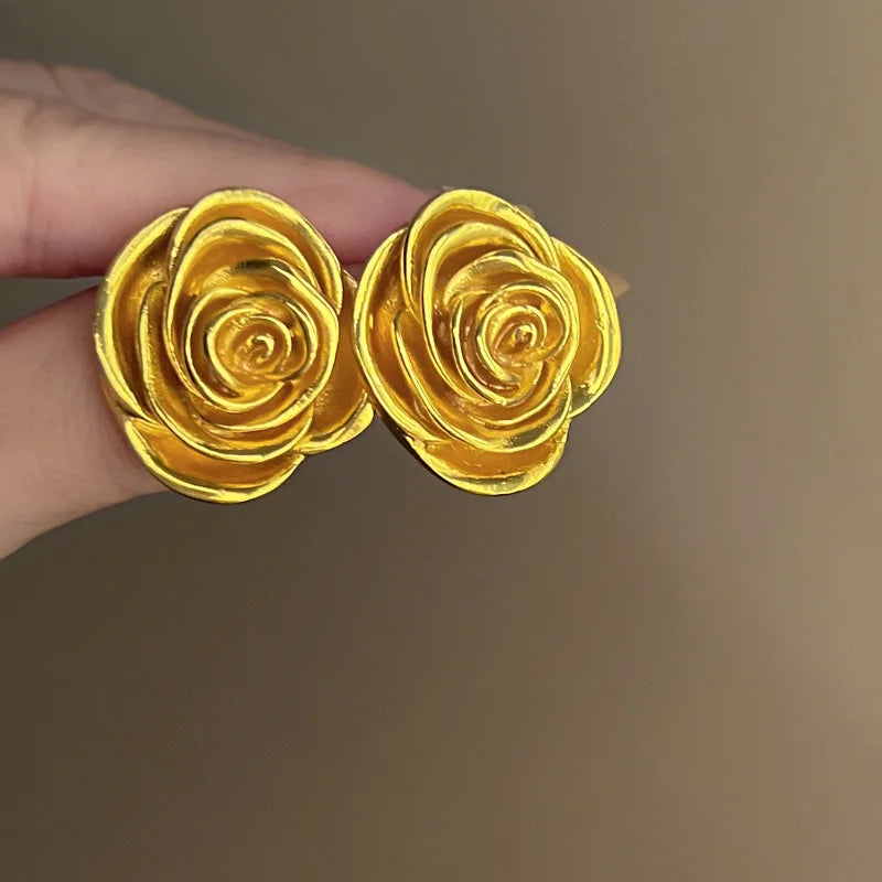 White Camellia Flower Stud Earrings