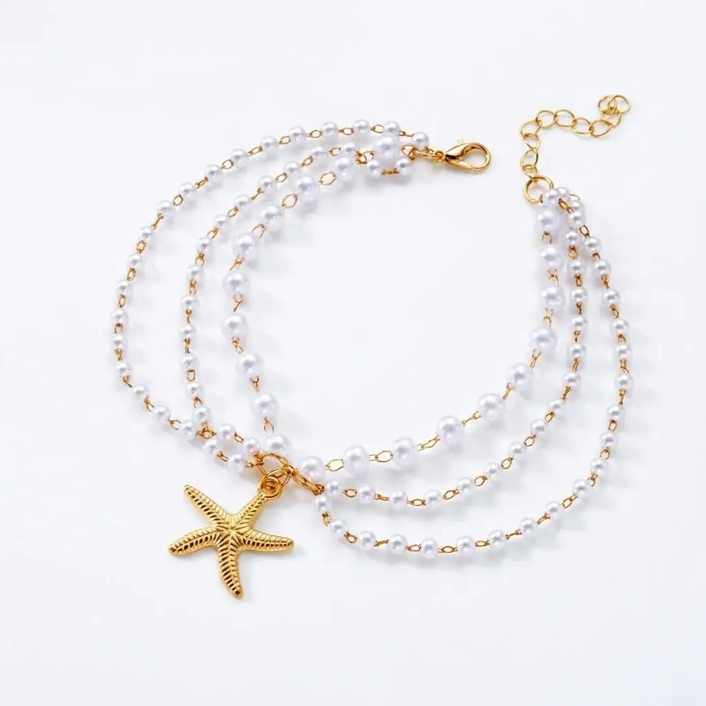 Layered Pearl & Starfish Anklet
