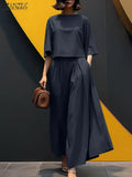3/4 Sleeve Blouse & Wide-Leg Pants Set