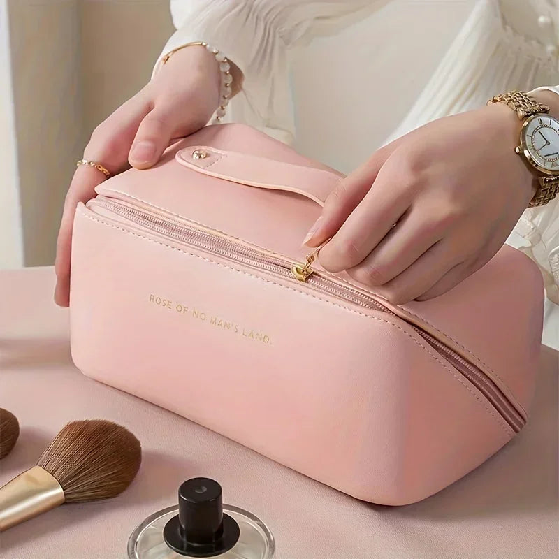 Large Leather Travel Makeup Bag