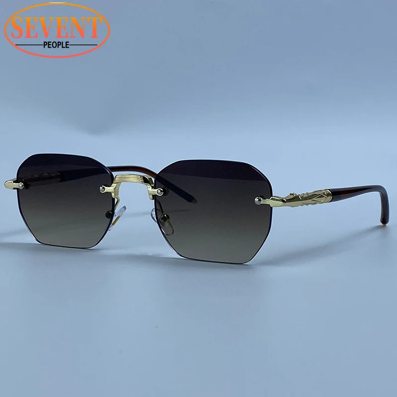 Men's Steampunk Rimless Polygon Sunglasses