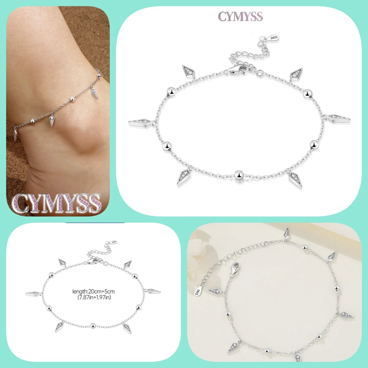 925 Silver 18K Gold CZ Layered Anklet