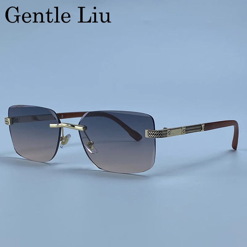 Men's Carved Gold Rimless Sunglasses