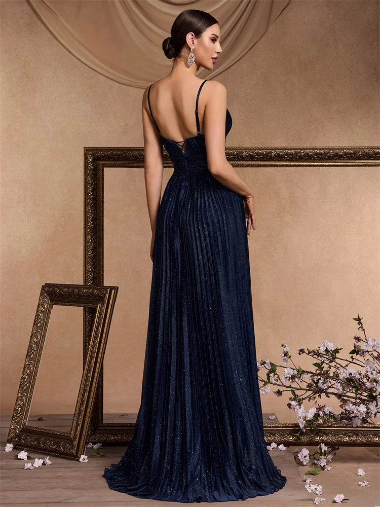 Backless Deep V-Neck A-Line Gown