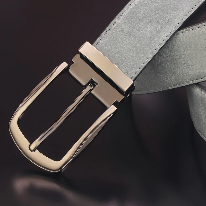 Men's Gray Leather Pin Buckle Belt