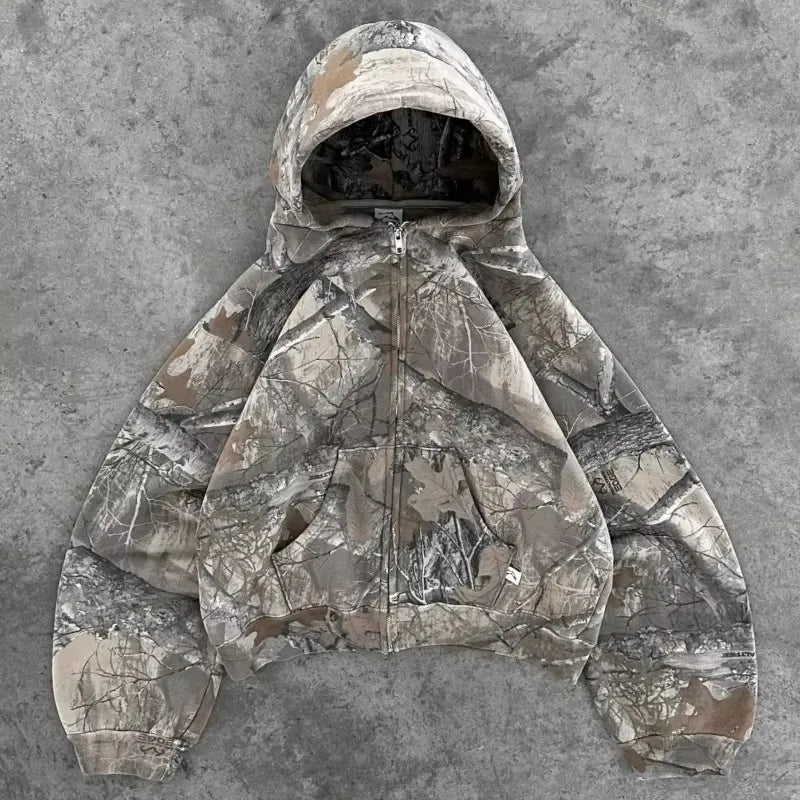 Gothic Print Zip-Up Hoodie