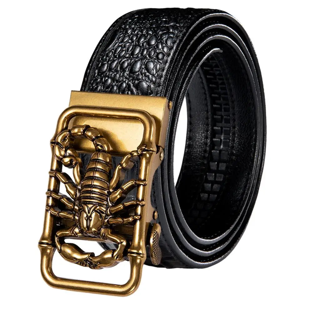 Men's Crocodile Leather Belt with Gold Buckle
