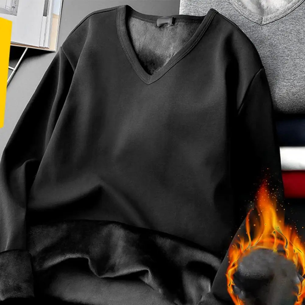 Men's Velvet-Lined V-Neck Long Sleeve Top