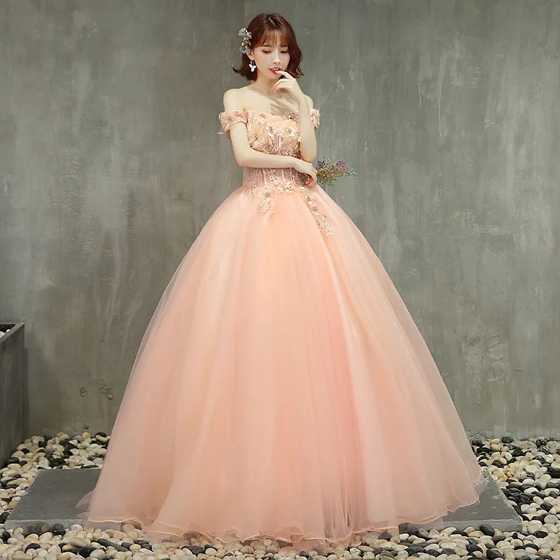 Off-Shoulder Tulle Applique Ball Gown