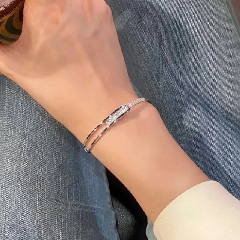 💎 Korean Micro Zircon Open Silver Bangle