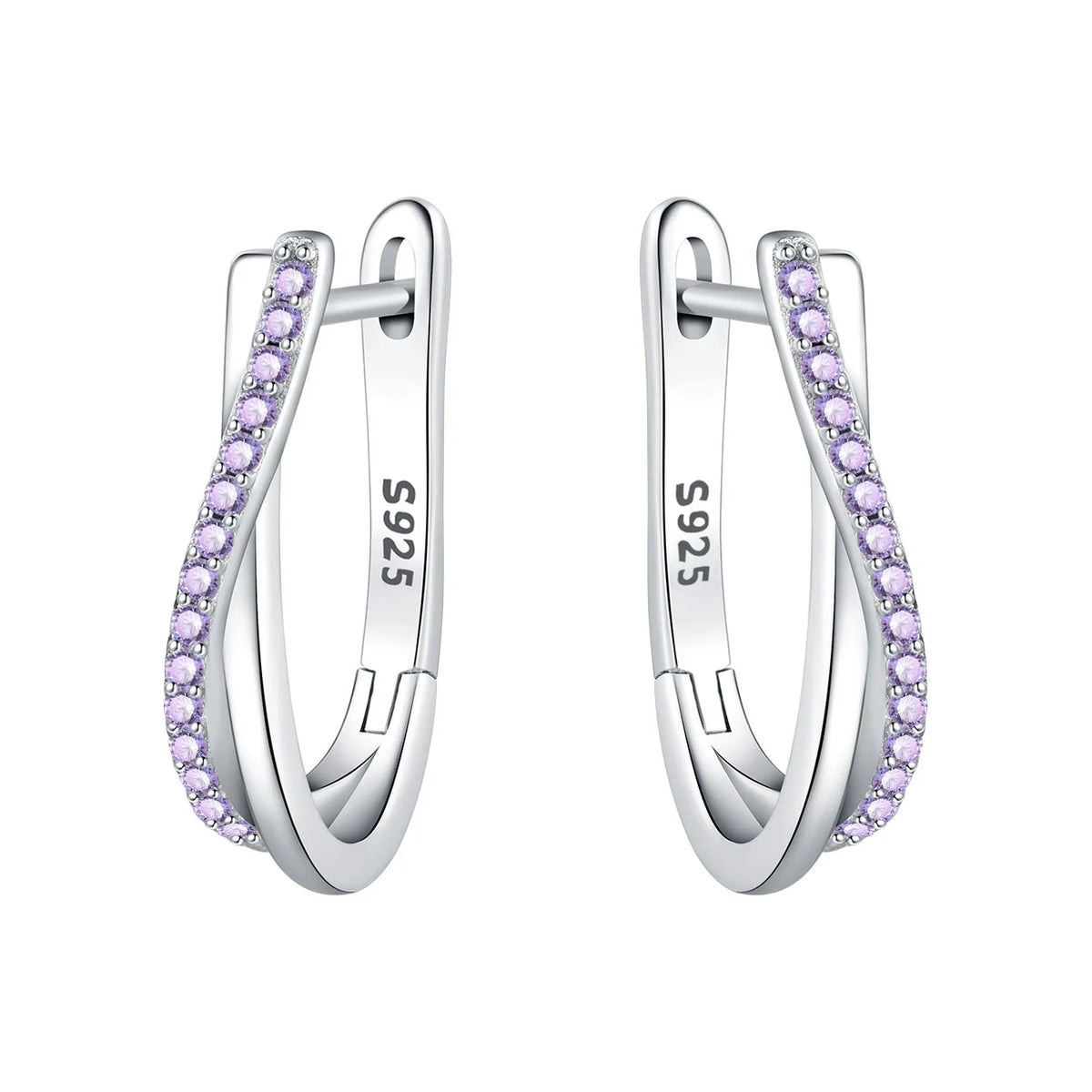 925 Silver Crossed Double Ring Earrings