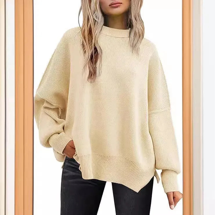 Batwing Sleeve Side Slit Sweater