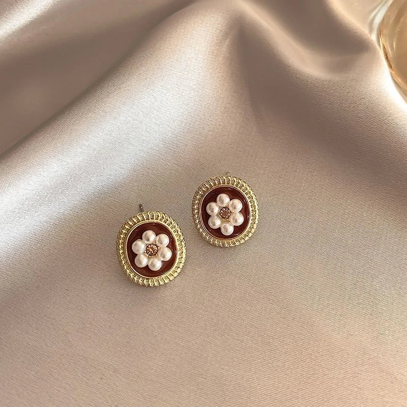 Red Enamel Pearl Heart Studs