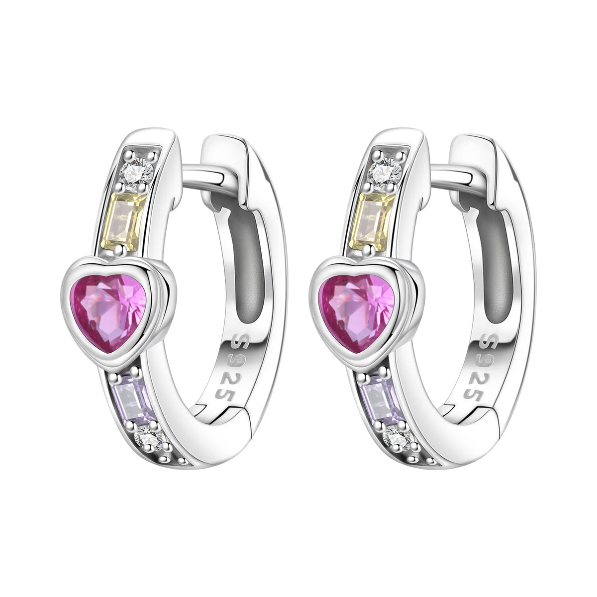 925 Silver Vine Heart Black Zircon Hoops