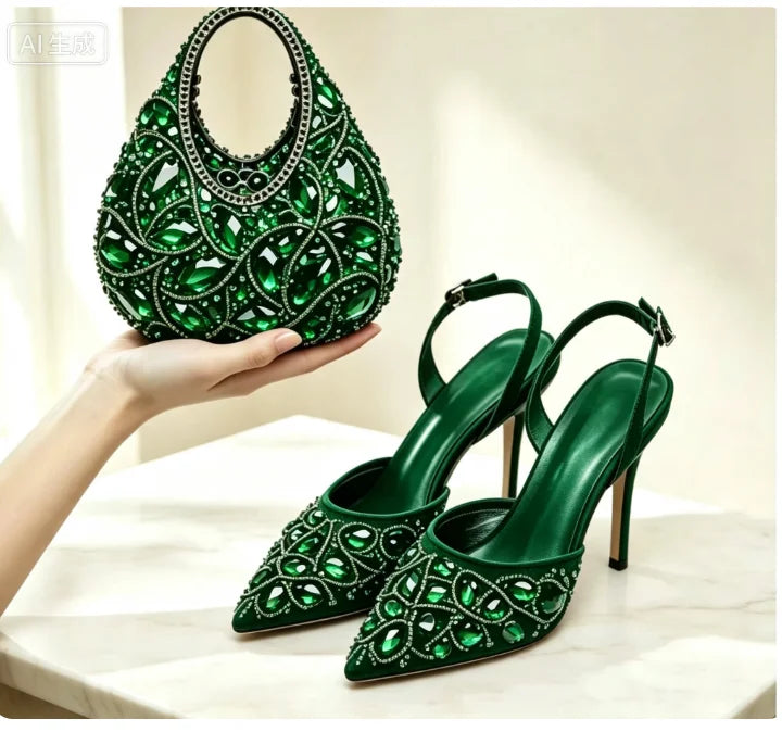 Burgundy Rhinestone Heels & Clutch Set