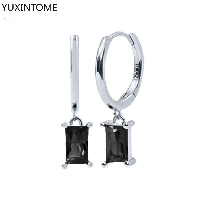 925 Silver Black Zircon Charm Hoops