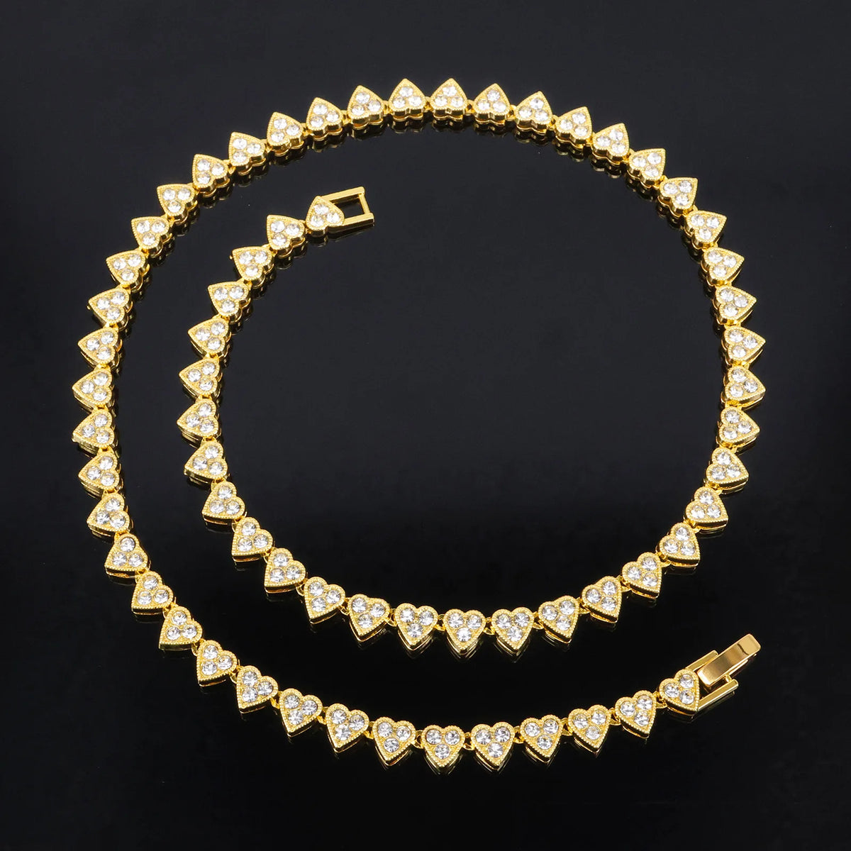Heart Rhinestone Cuban Chain Bracelet & Necklace Set