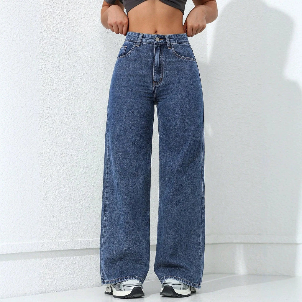 Blue Loose Floor-Length Jeans