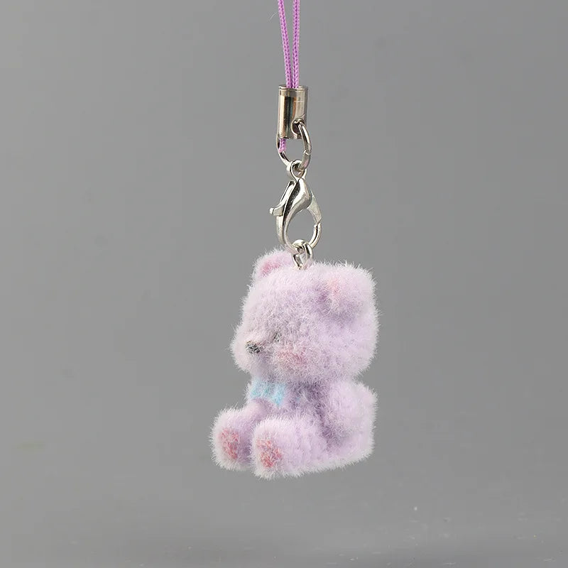 3D Flocked Bear Phone Lanyard