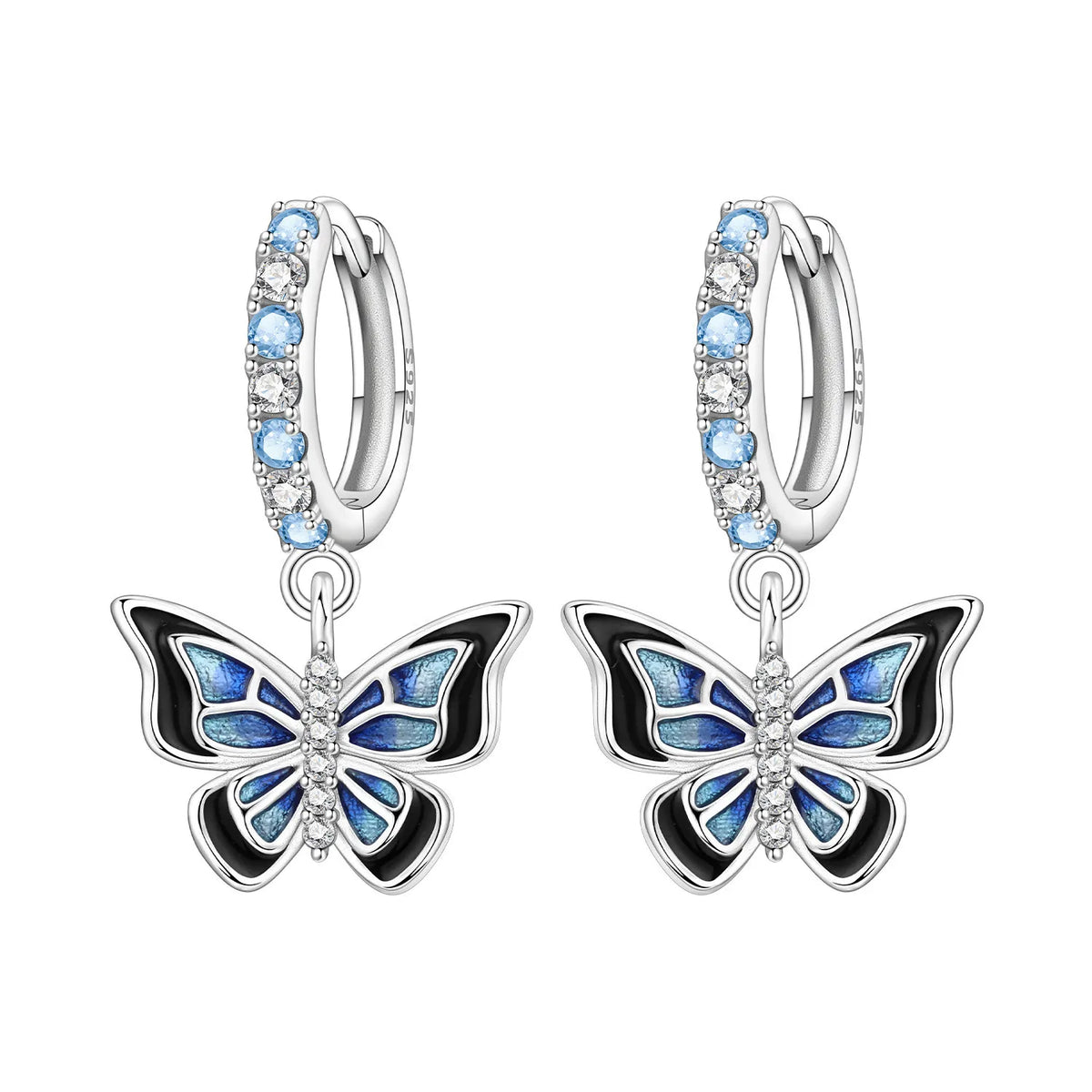 925 Silver Purple Butterfly Drop Earrings