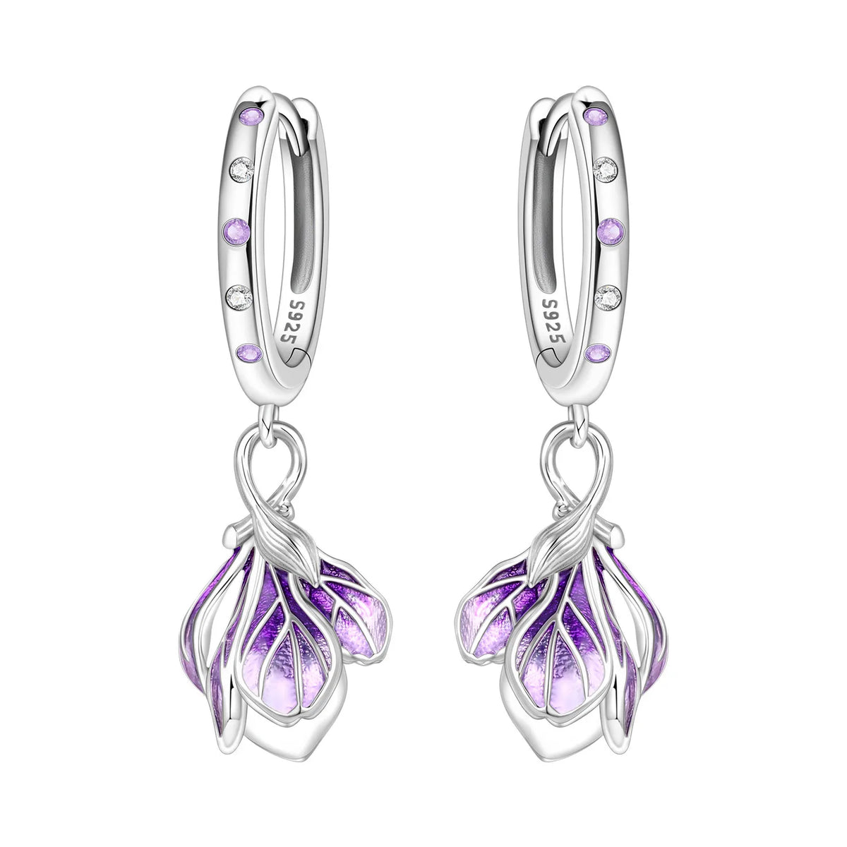 925 Silver Purple Magnolia Earrings