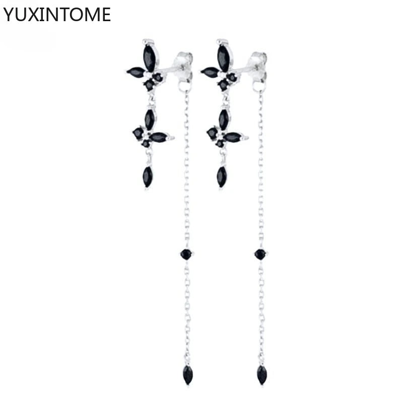 925 Silver Black Zircon Charm Hoops