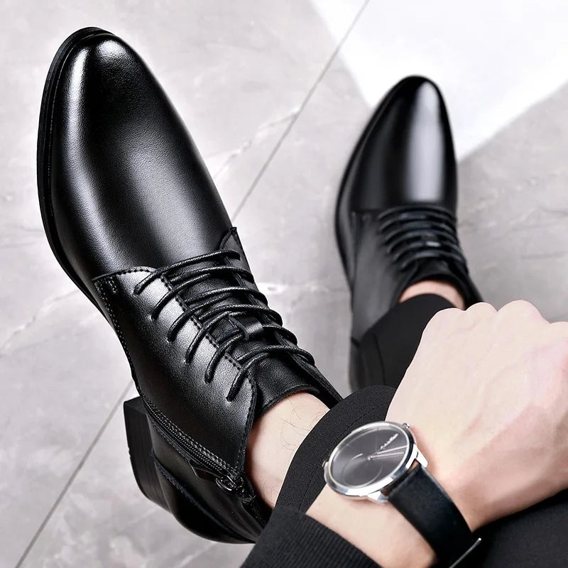 Men's Plush Lace-Up Leather Boots