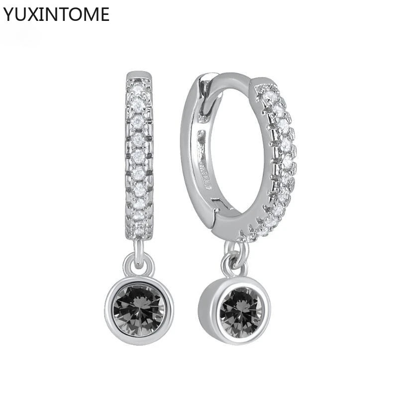 925 Silver Black Zircon Charm Hoops