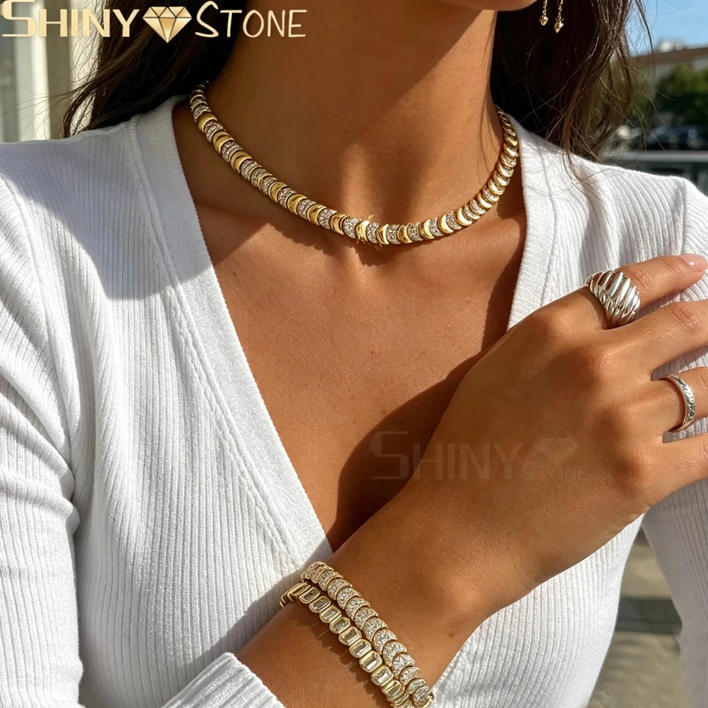 🌙 Moon Shaped CZ Charm Link Chain Bracelet Necklace