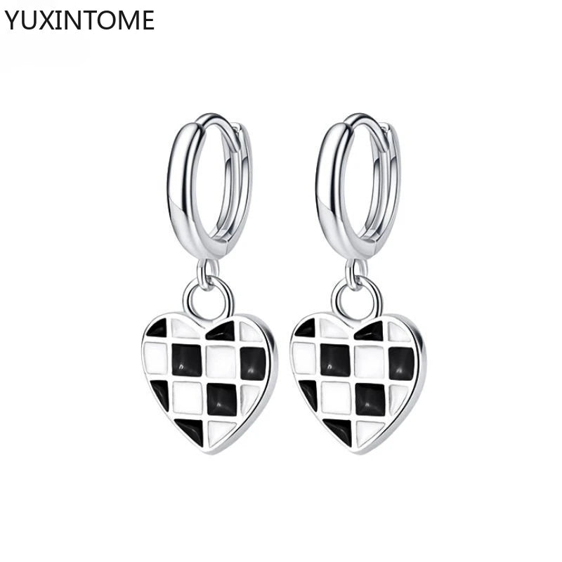 925 Silver Black Zircon Charm Hoops