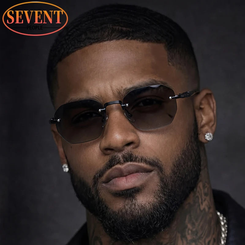 Men's Steampunk Rimless Polygon Sunglasses