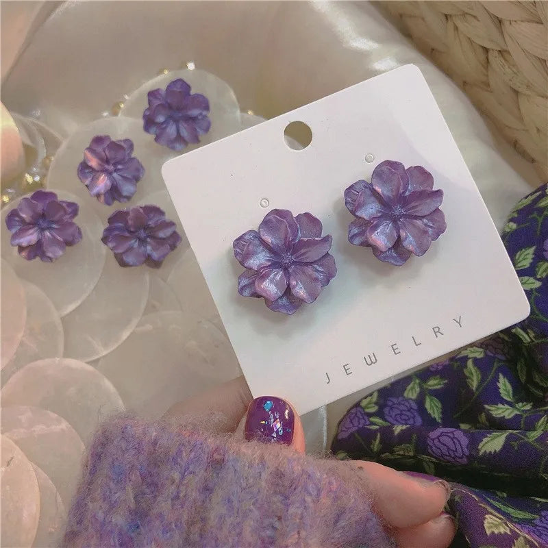 White Camellia Flower Stud Earrings