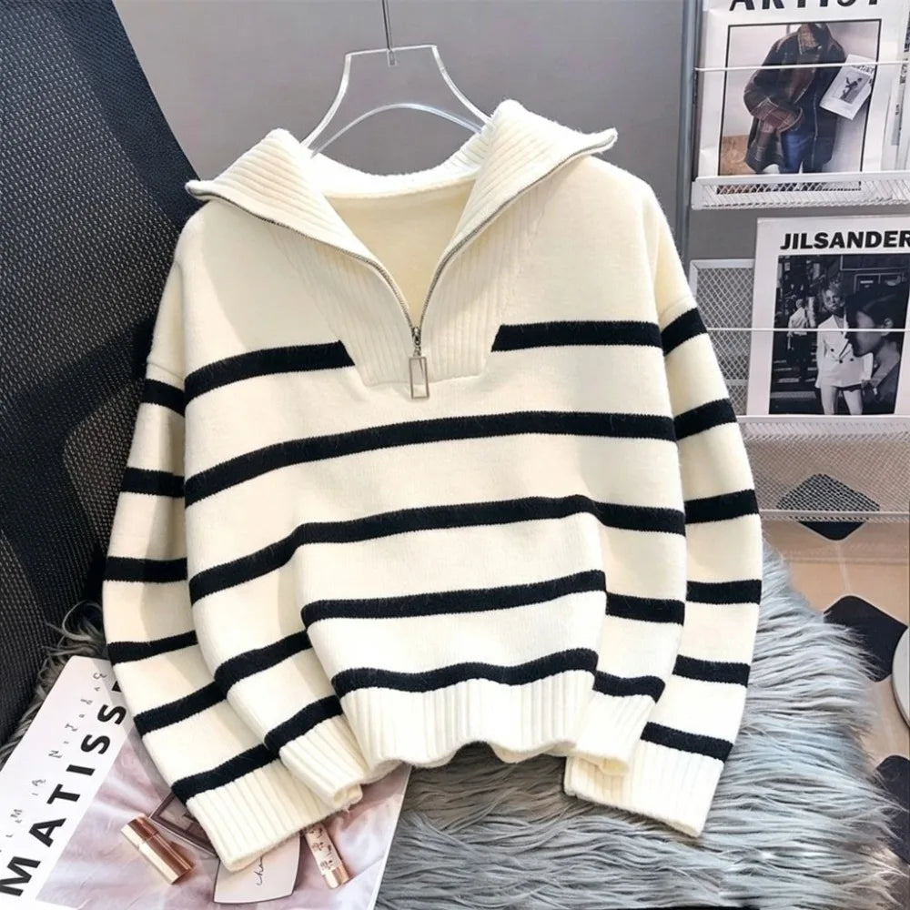 Short Striped Half-Zip Sweater
