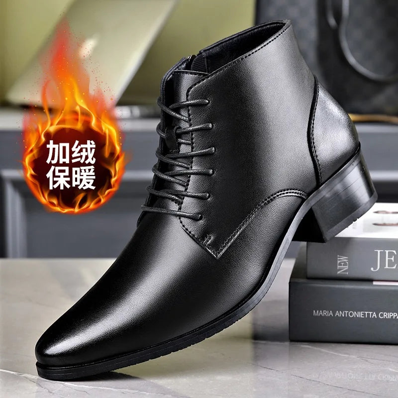 Men's Plush Lace-Up Leather Boots