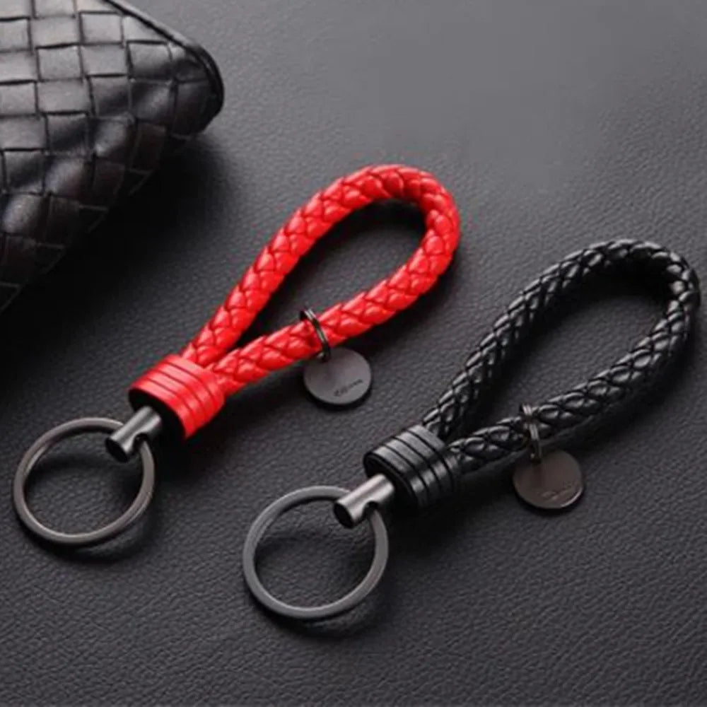 Braided Leather Rope Keychain
