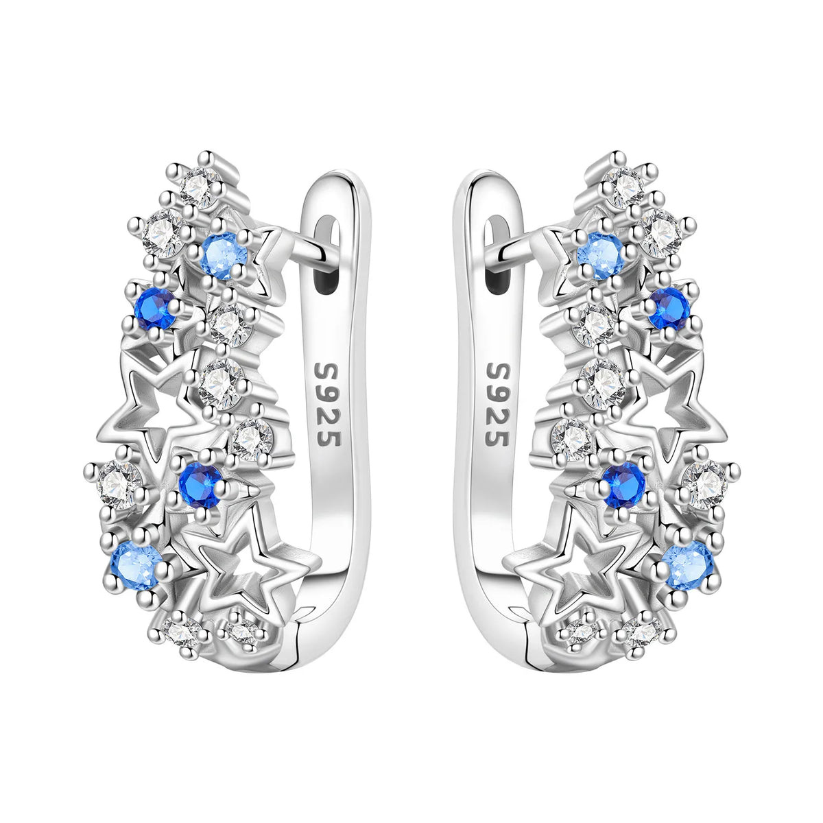925 Silver Blue Star River Hoop Earrings