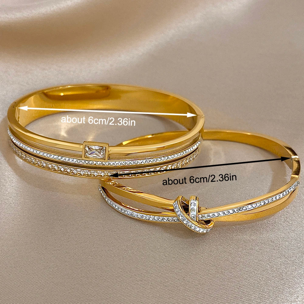💫 Luxury Stainless Steel Rhinestone Cuff Bracelet Set