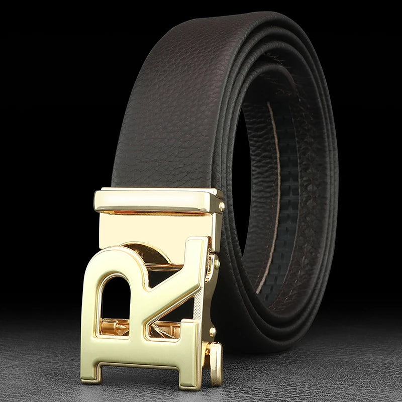 Men's Leather Belt with R Automatic Buckle