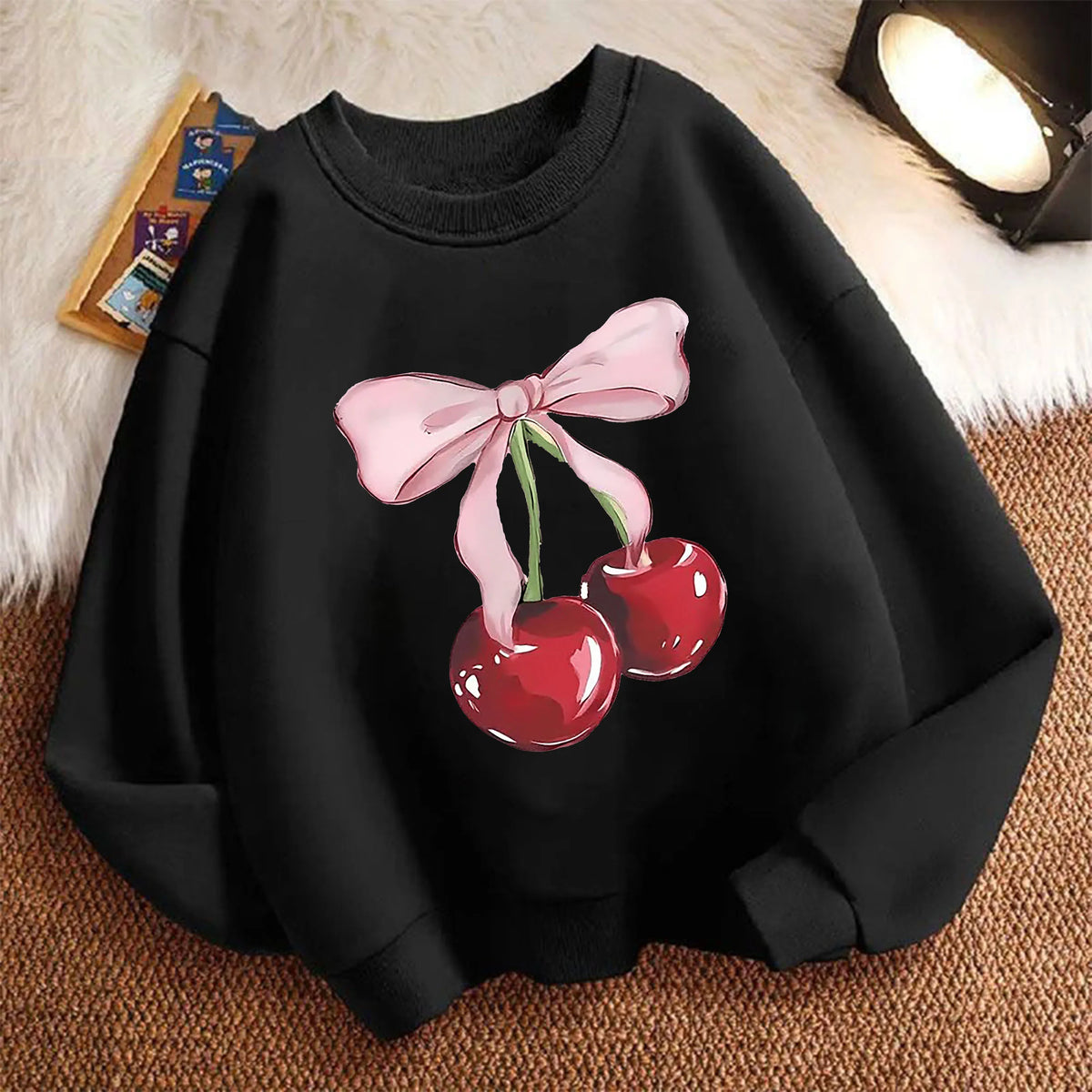 Girls Cherry Bow Sweatshirt