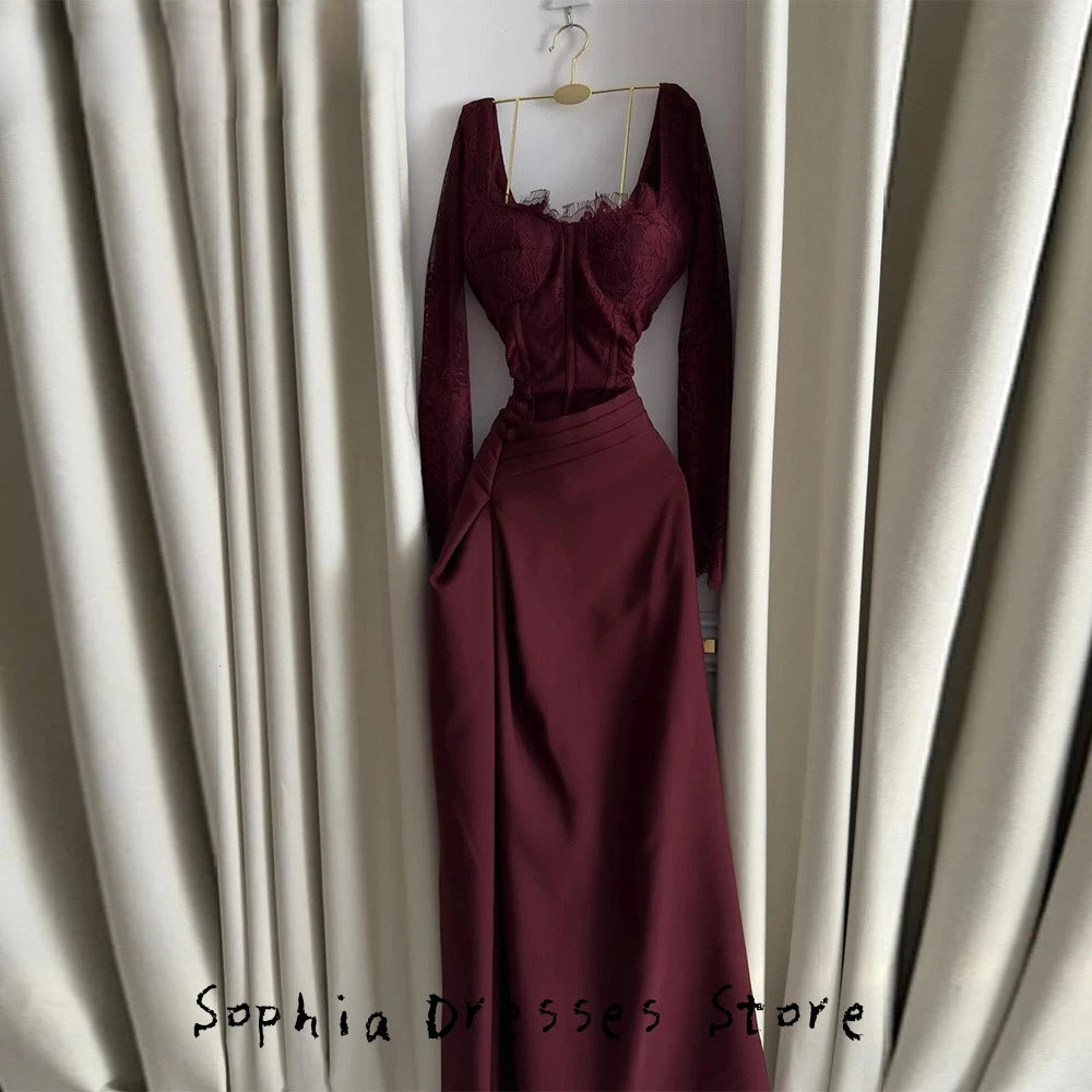 V-Neck Long Sleeve Lace A-Line Gown