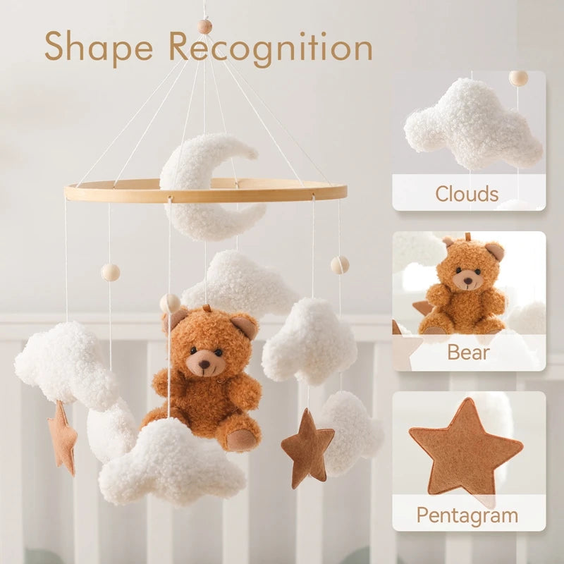 🐻 Wooden Bear Baby Crib Mobile