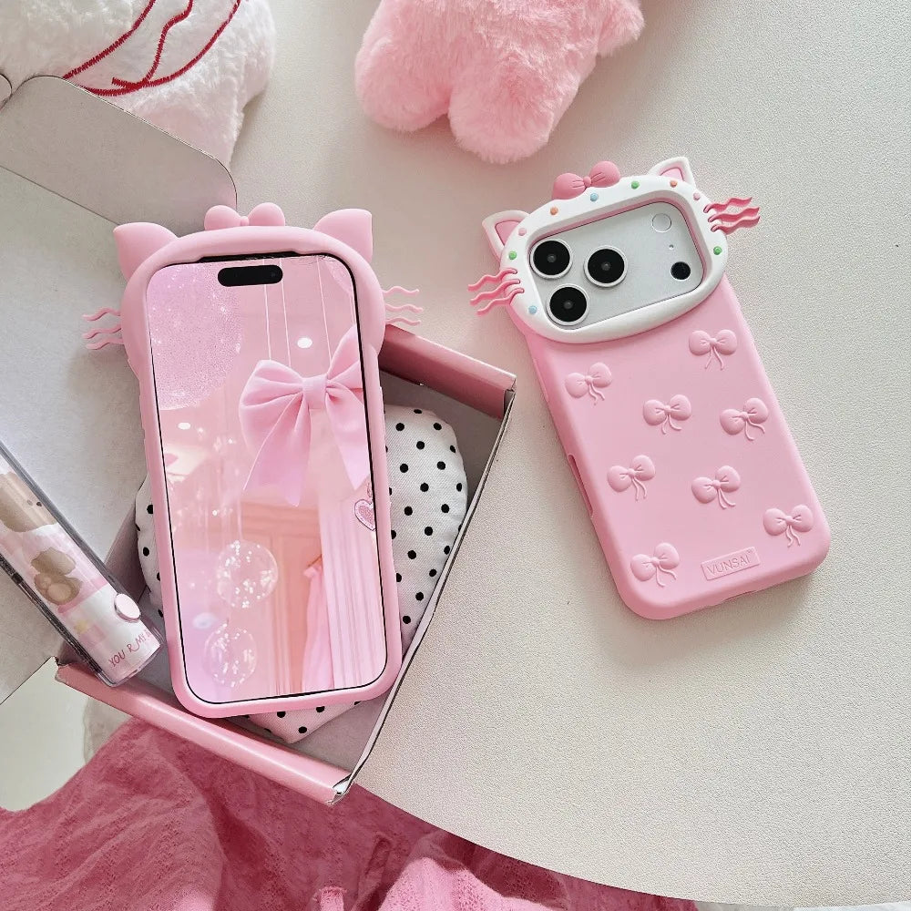 3D Cat Whiskers Bow iPhone Case