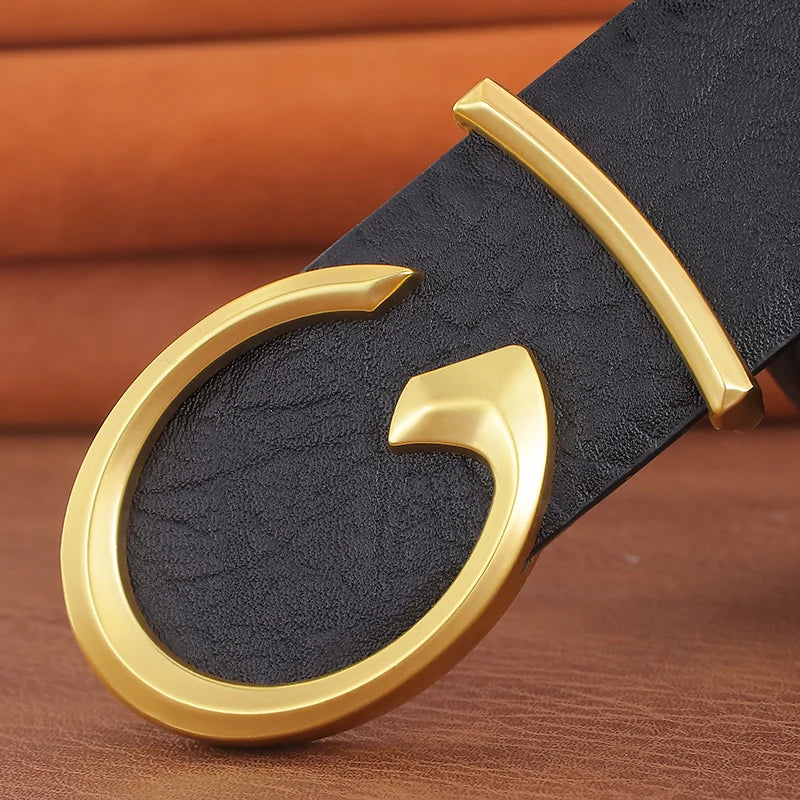 Men's Coffee Leather Belt with Smooth Buckle