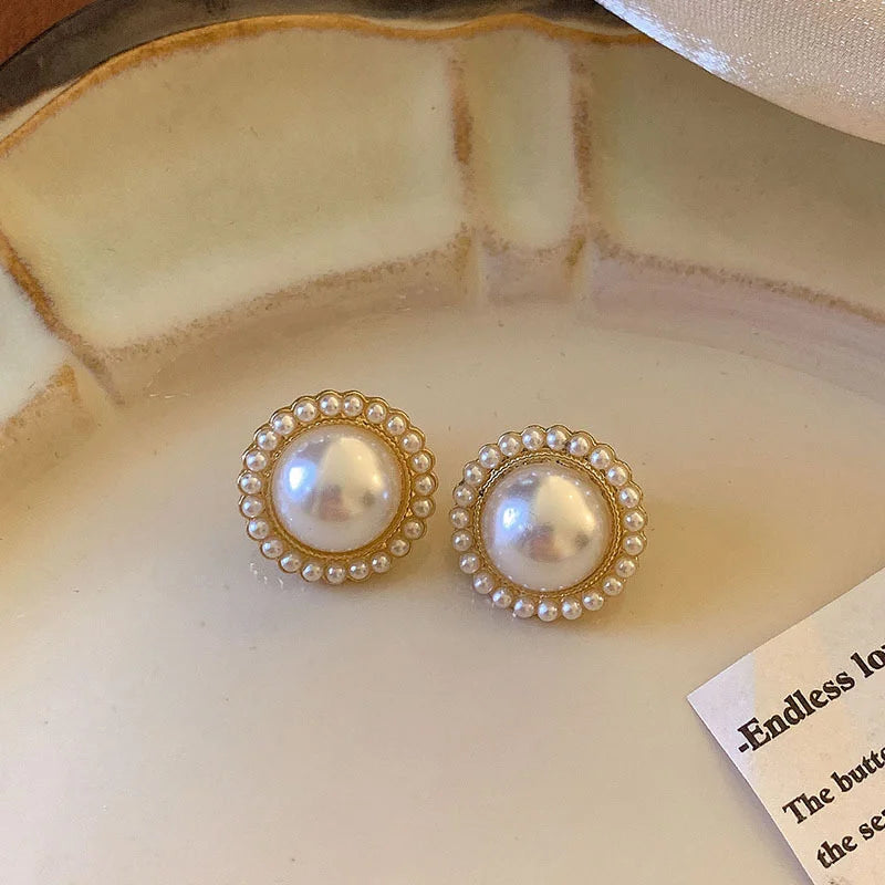 Red Enamel Pearl Heart Studs