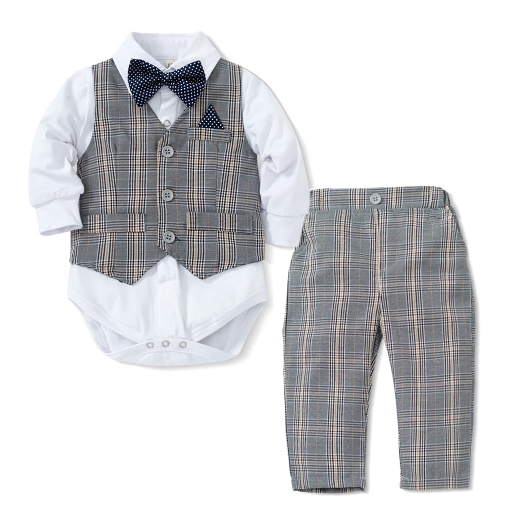 Baby Boy Plaid Vest Birthday Outfit