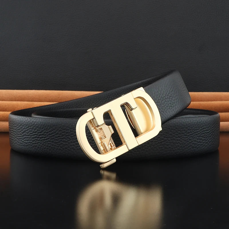 Men's Leather Belt with Gold T Buckle
